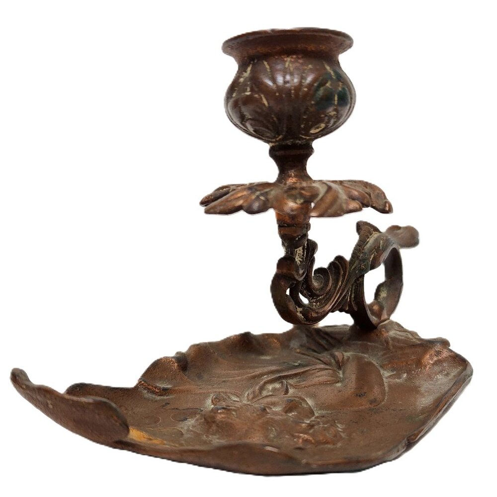 Antique ArtNouveau Figural Lady Bronze Chamber Candle Stick Late19thCentury - Picture 2 of 8